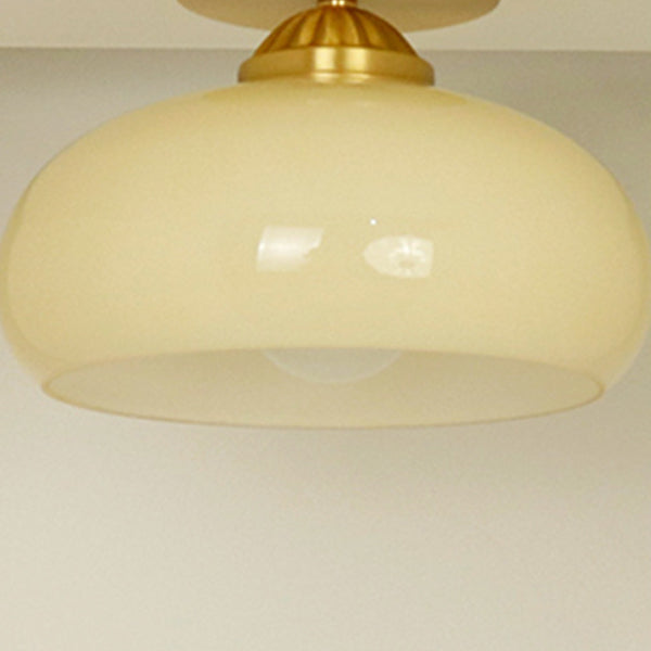 Traditional Vintage Brass Glass Bowl 1-Light Semi-Flush Mount Ceiling Light For Entryway