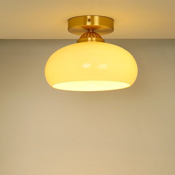 Traditional Vintage Brass Glass Bowl 1-Light Semi-Flush Mount Ceiling Light For Entryway