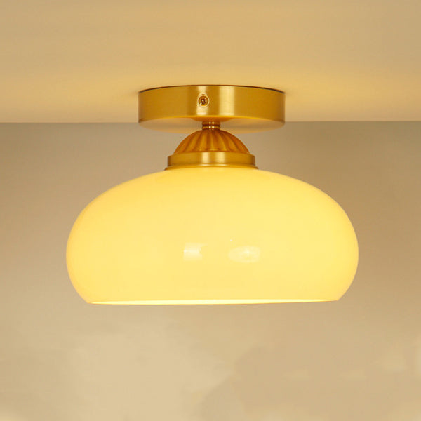 Traditional Vintage Brass Glass Bowl 1-Light Semi-Flush Mount Ceiling Light For Entryway