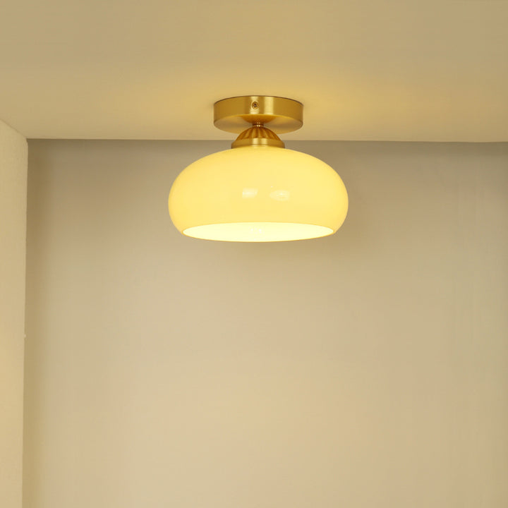 Traditional Vintage Brass Glass Bowl 1-Light Semi-Flush Mount Ceiling Light For Entryway