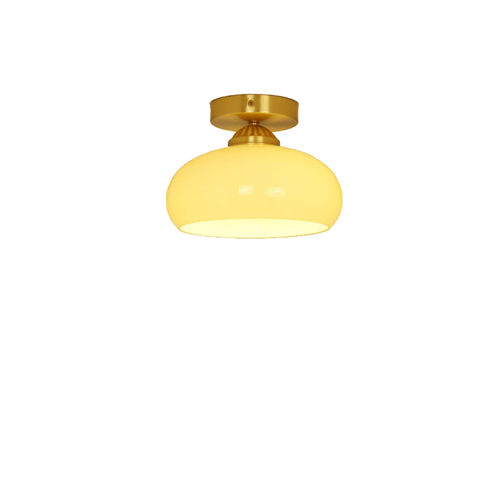 Traditional Vintage Brass Glass Bowl 1-Light Semi-Flush Mount Ceiling Light For Entryway