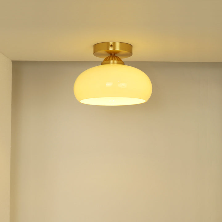 Traditional Vintage Brass Glass Bowl 1-Light Semi-Flush Mount Ceiling Light For Entryway