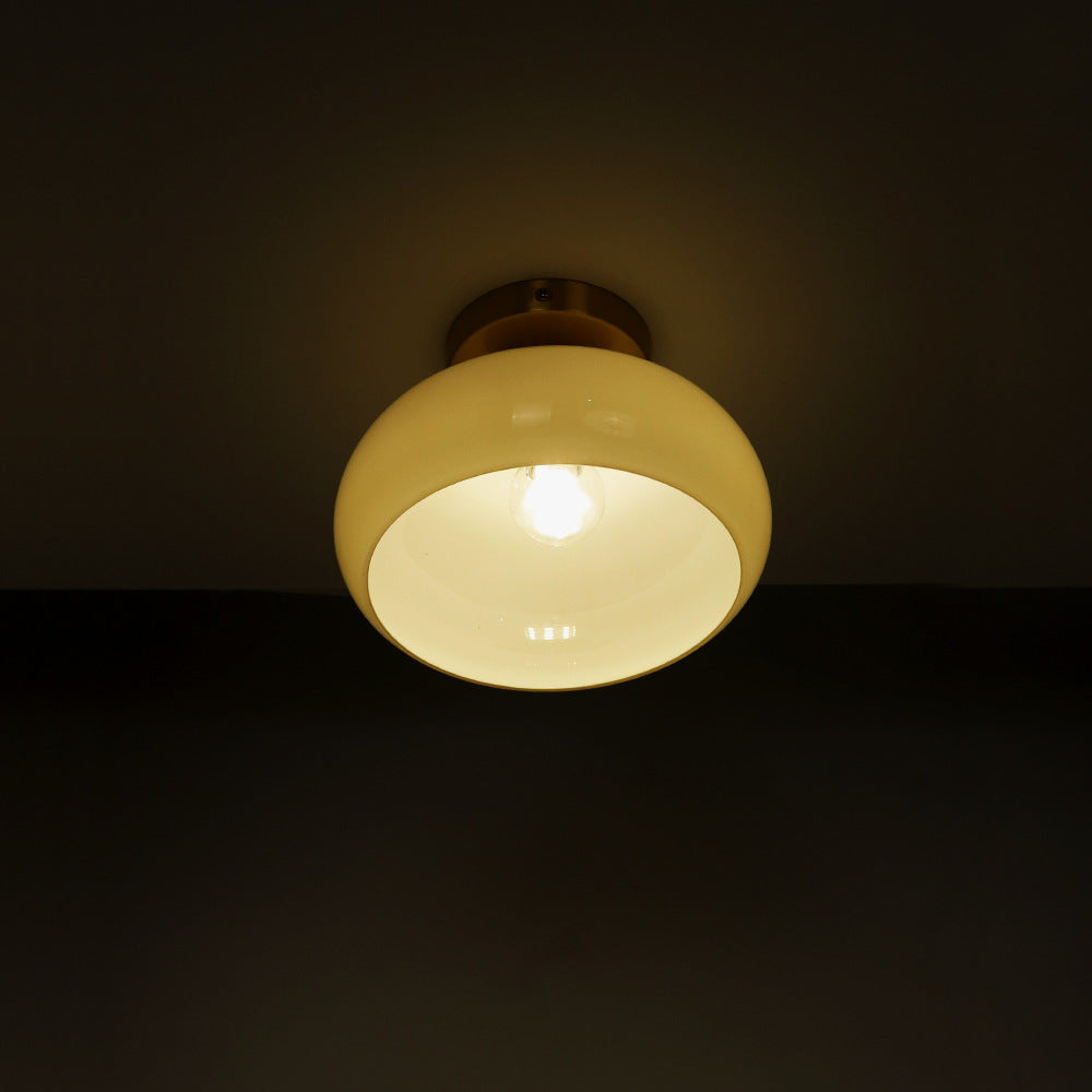 Traditional Vintage Brass Glass Bowl 1-Light Semi-Flush Mount Ceiling Light For Entryway