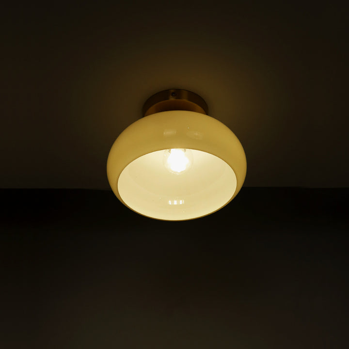 Traditional Vintage Brass Glass Bowl 1-Light Semi-Flush Mount Ceiling Light For Entryway