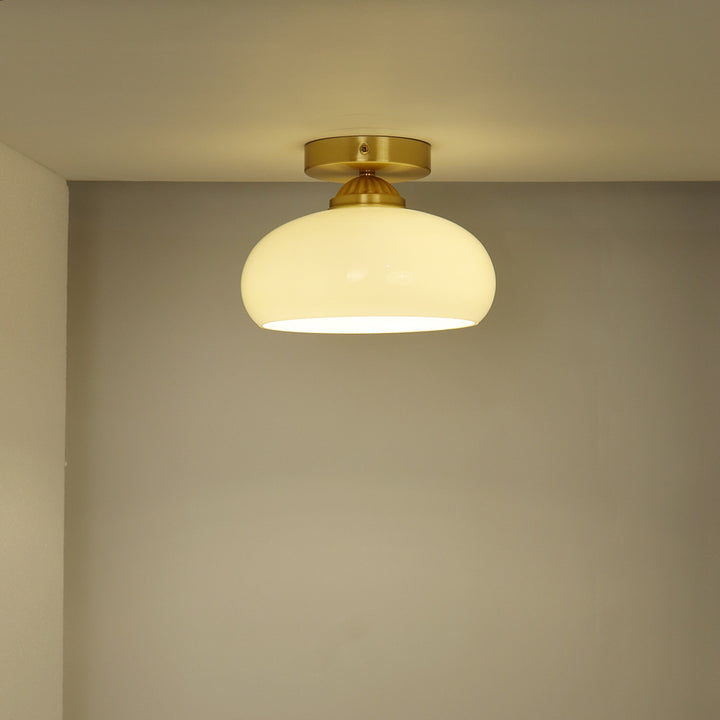 Traditional Vintage Brass Glass Bowl 1-Light Semi-Flush Mount Ceiling Light For Entryway
