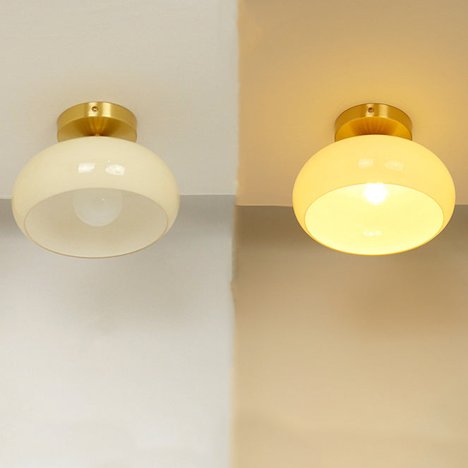 Traditional Vintage Brass Glass Bowl 1-Light Semi-Flush Mount Ceiling Light For Entryway