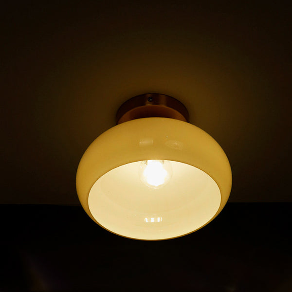 Traditional Vintage Brass Glass Bowl 1-Light Semi-Flush Mount Ceiling Light For Entryway