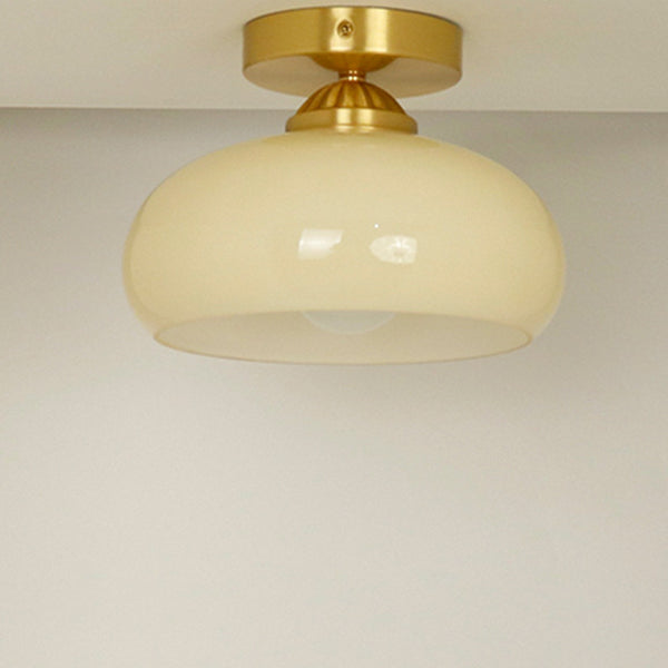 Traditional Vintage Brass Glass Bowl 1-Light Semi-Flush Mount Ceiling Light For Entryway