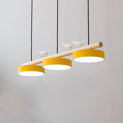 Nordic Creative Round Resin Bird Wood Linear Island Light LED Chandelier