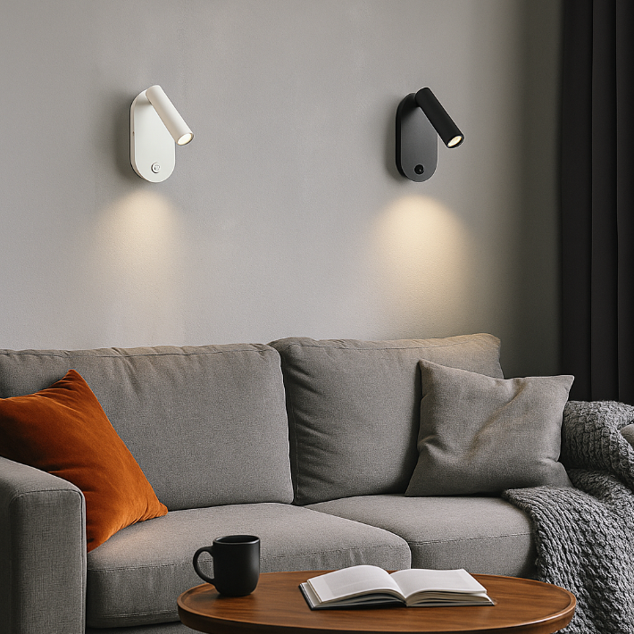 Oval Aluminium LED-Wandleuchte - Minimalistische Nachttischleselampe mit verstellbarem Spotlicht für das Wohnzimmer 