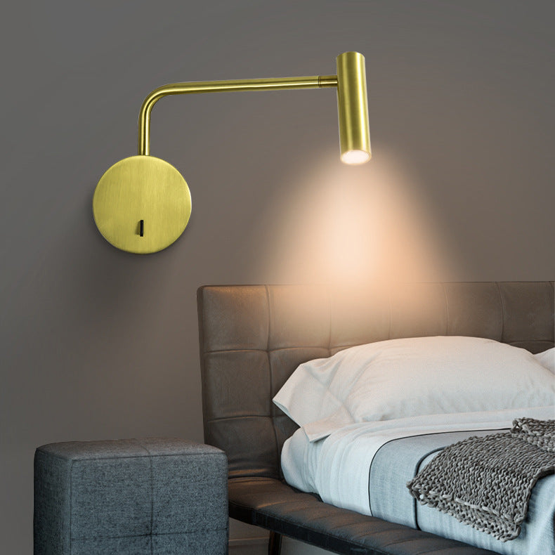 Cylinder Round Aluminum Iron LED Wall Light - Minimalist Adjustable Bedside Reading Light For Living Room