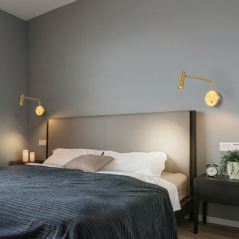 Cylinder Round Aluminum Iron LED Wall Light - Minimalist Adjustable Bedside Reading Light For Living Room