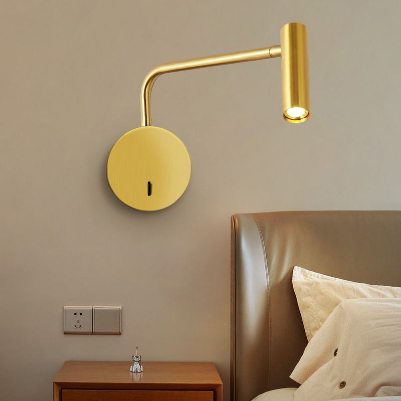 Cylinder Round Aluminum Iron LED Wall Light - Minimalist Adjustable Bedside Reading Light For Living Room