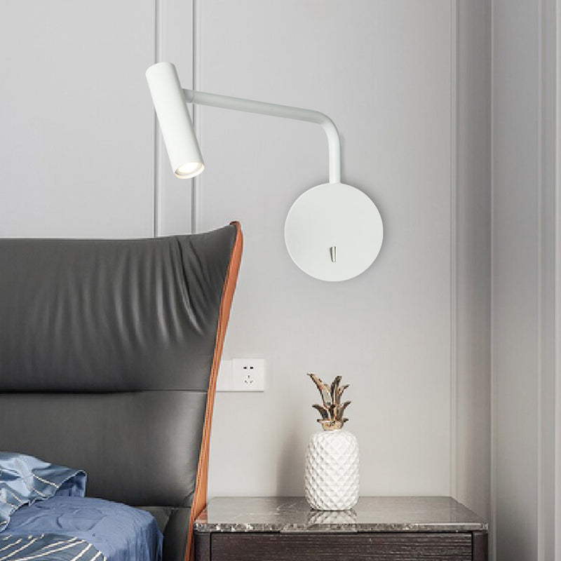 Cylinder Round Aluminum Iron LED Wall Light - Minimalist Adjustable Bedside Reading Light For Living Room