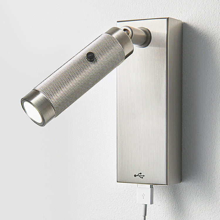 Rectangular Cylinder Aluminum LED Wall Light - Industrial Adjustable Spotlight With USB Charger For Bedroom