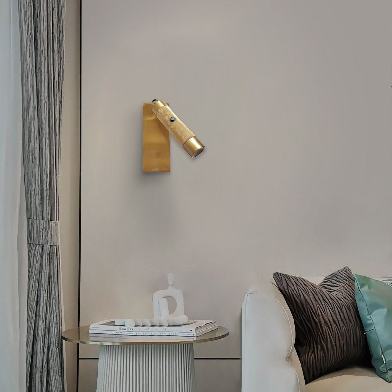 Rectangular Cylinder Aluminum LED Wall Light - Industrial Adjustable Spotlight With USB Charger For Bedroom