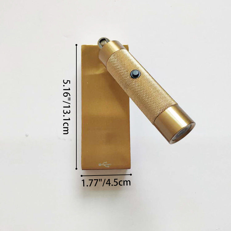 Rectangular Cylinder Aluminum LED Wall Light - Industrial Adjustable Spotlight With USB Charger For Bedroom