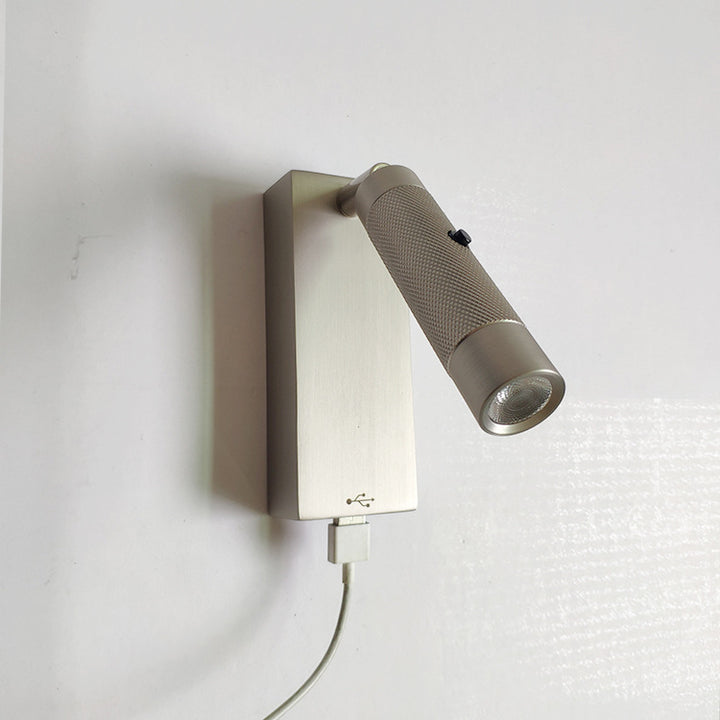 Rectangular Cylinder Aluminum LED Wall Light - Industrial Adjustable Spotlight With USB Charger For Bedroom