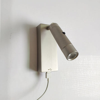 Rectangular Cylinder Aluminum LED Wall Light - Industrial Adjustable Spotlight With USB Charger For Bedroom