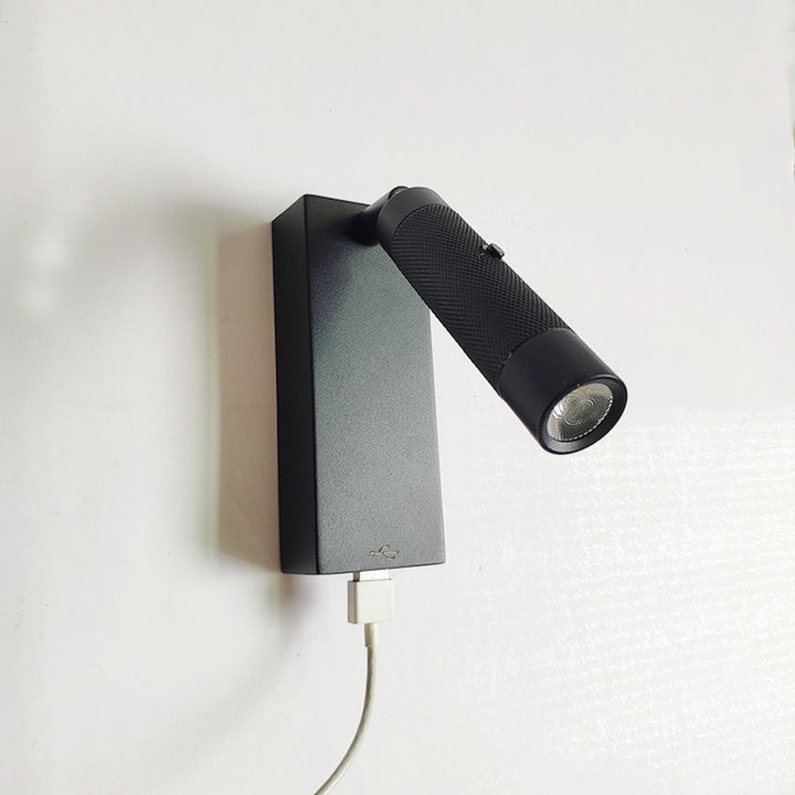 Rectangular Cylinder Aluminum LED Wall Light - Industrial Adjustable Spotlight With USB Charger For Bedroom