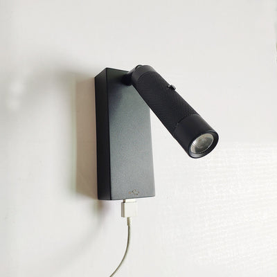 Rectangular Cylinder Aluminum LED Wall Light - Industrial Adjustable Spotlight With USB Charger For Bedroom