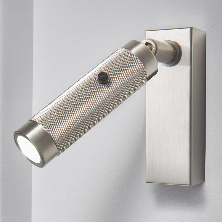 Rectangular Cylinder Aluminum LED Wall Light - Industrial Adjustable Spotlight With USB Charger For Bedroom