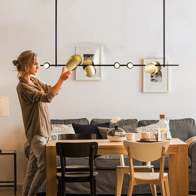 Geometric Linear Carbon Steel Acrylic LED Chandelier - Creative Suspension Island Light For Dining Room