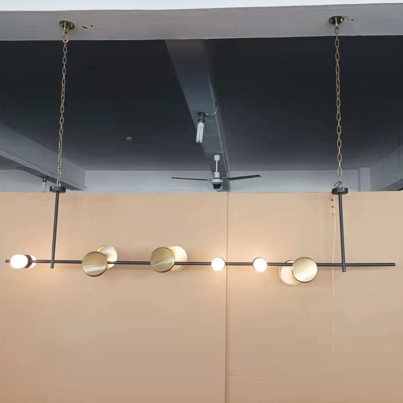 Geometric Linear Carbon Steel Acrylic LED Chandelier - Creative Suspension Island Light For Dining Room