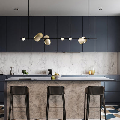 Geometric Linear Carbon Steel Acrylic LED Chandelier - Creative Suspension Island Light For Dining Room