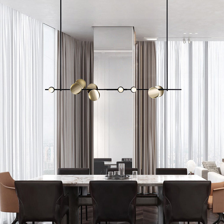 Geometric Linear Carbon Steel Acrylic LED Chandelier - Creative Suspension Island Light For Dining Room