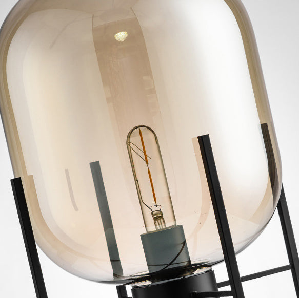 Abgerundete Vollglas-Kurven-Stehlampe mit Metallfuß - Kreative stilvolle Akzentbeleuchtung für das Wohnzimmer 