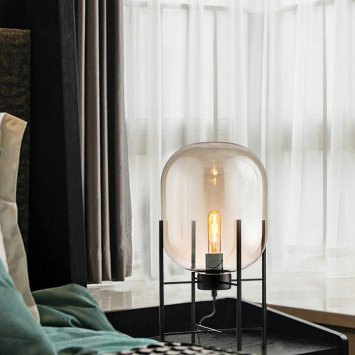 Abgerundete Vollglas-Kurven-Stehlampe mit Metallfuß - Kreative stilvolle Akzentbeleuchtung für das Wohnzimmer 