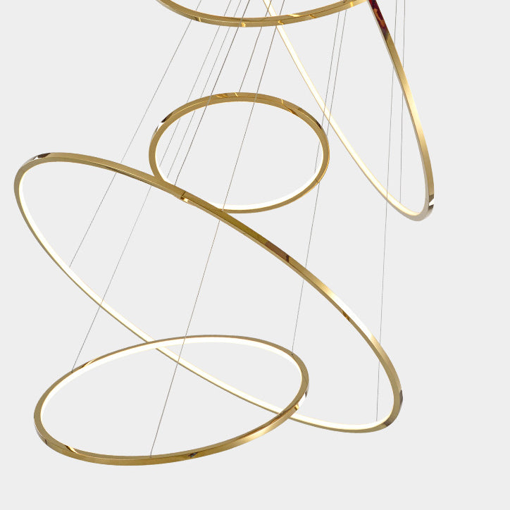 Lustre suspendu à LED en acier inoxydable rond - Art déco, luminaire pendentif réglable pour salle à manger 