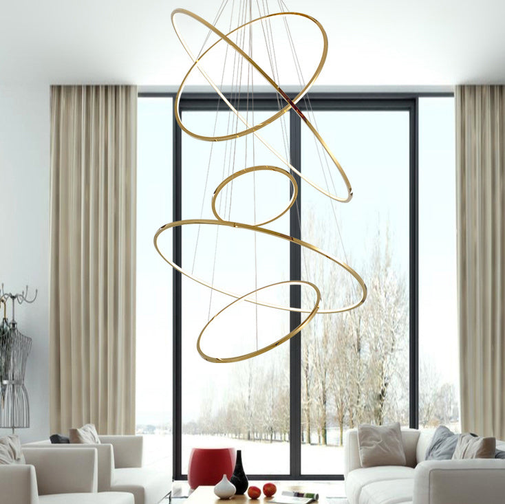 Ring Round Stainless Steel LED Hanging Chandelier - Art Deco Adjustable Pendant Light For Dining Room