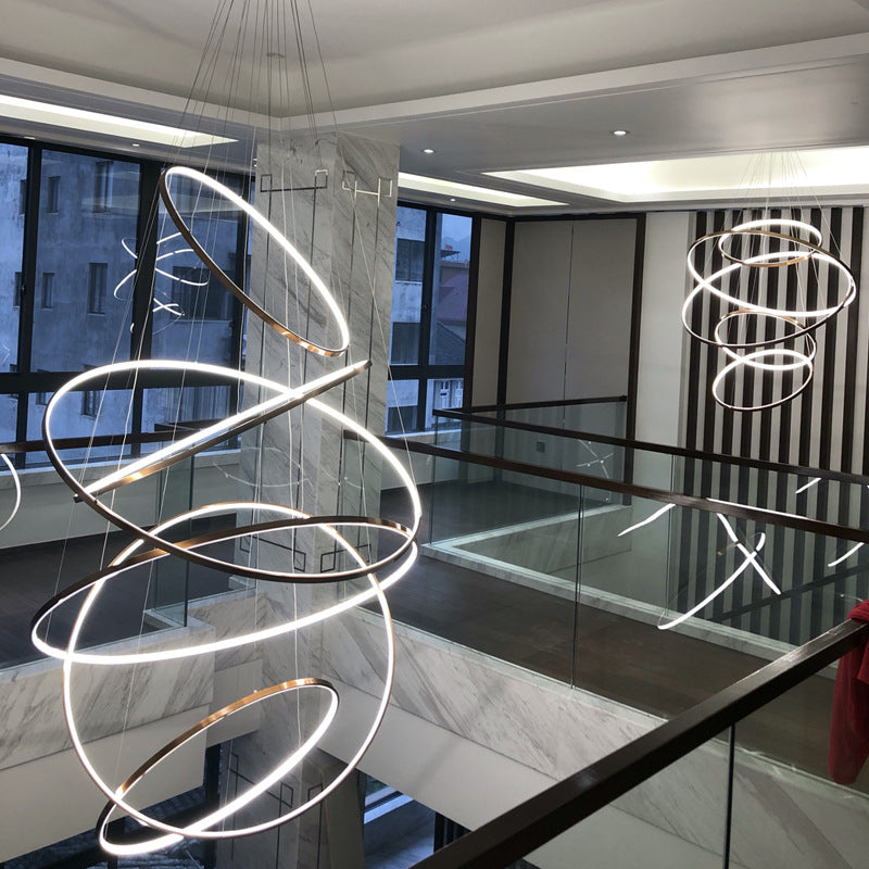 Lustre suspendu à LED en acier inoxydable rond - Art déco, luminaire pendentif réglable pour salle à manger 