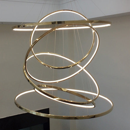 Lustre suspendu à LED en acier inoxydable rond - Art déco, luminaire pendentif réglable pour salle à manger 