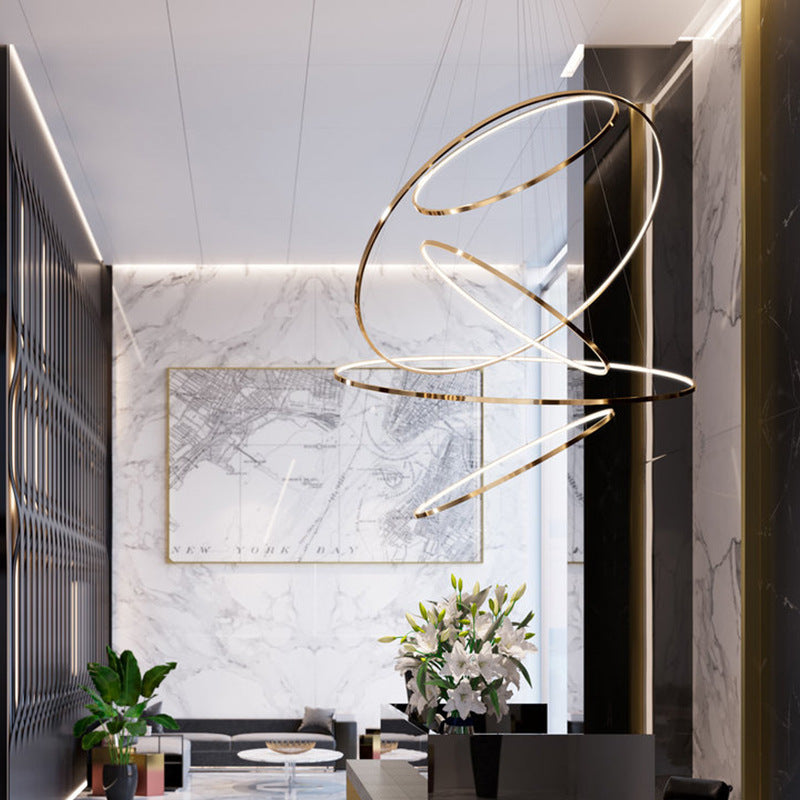 Lustre suspendu à LED en acier inoxydable rond - Art déco, luminaire pendentif réglable pour salle à manger 