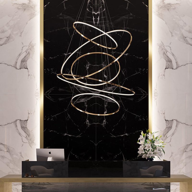 Lustre suspendu à LED en acier inoxydable rond - Art déco, luminaire pendentif réglable pour salle à manger 