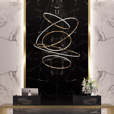 Ring Round Stainless Steel LED Hanging Chandelier - Art Deco Adjustable Pendant Light For Dining Room