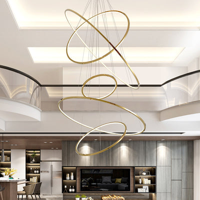 Ring Round Stainless Steel LED Hanging Chandelier - Art Deco Adjustable Pendant Light For Dining Room
