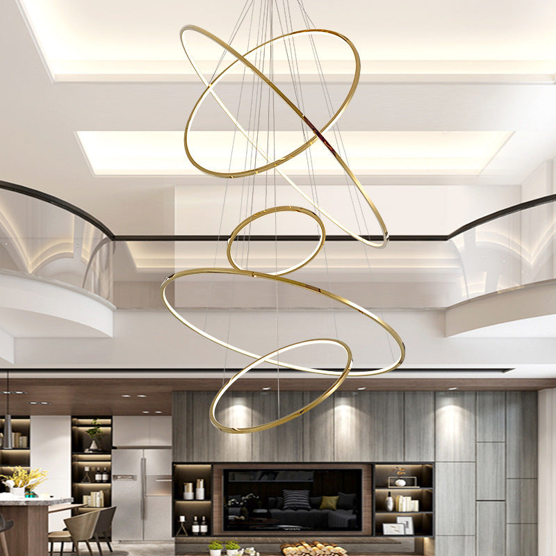 Ring Round Stainless Steel LED Hanging Chandelier - Art Deco Adjustable Pendant Light For Dining Room