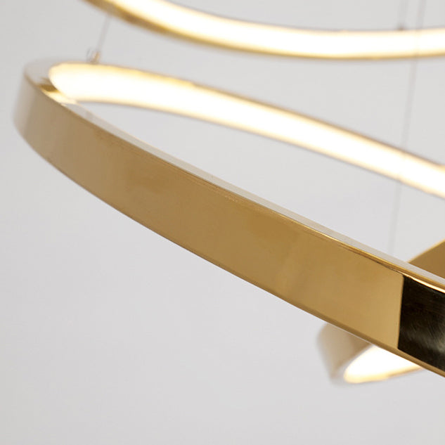 Lustre suspendu à LED en acier inoxydable rond - Art déco, luminaire pendentif réglable pour salle à manger 