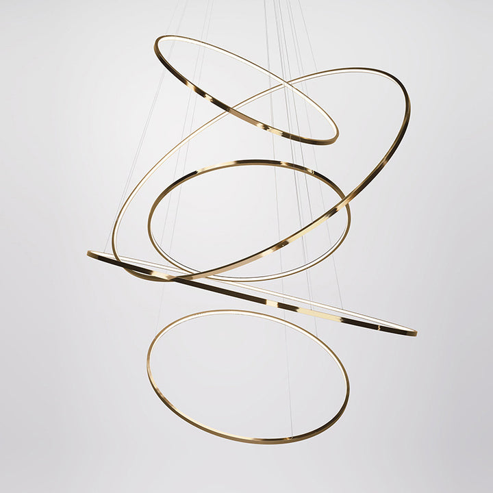 Lustre suspendu à LED en acier inoxydable rond - Art déco, luminaire pendentif réglable pour salle à manger 