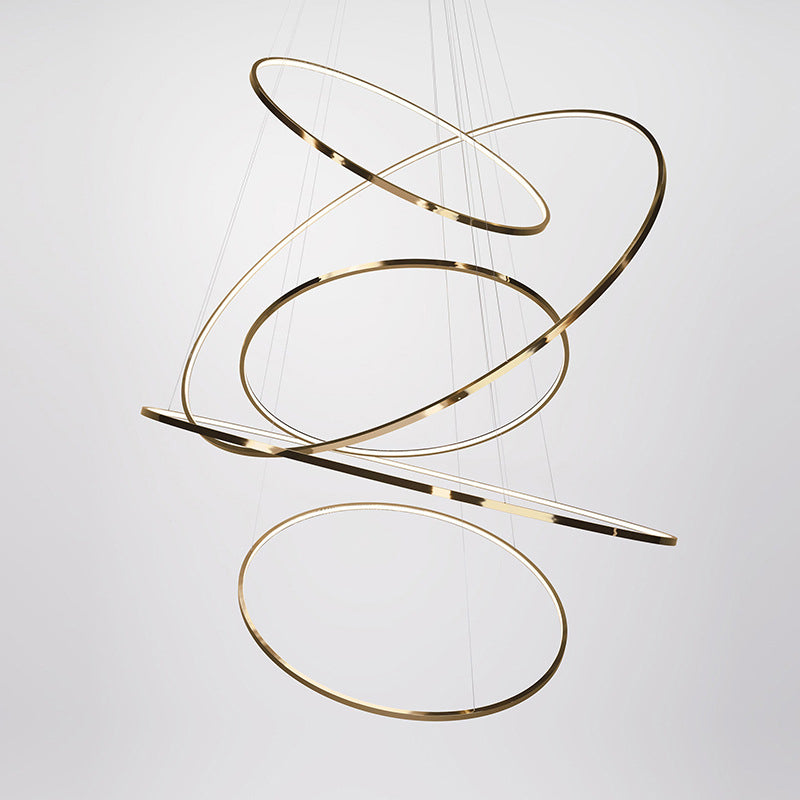 Ring Round Stainless Steel LED Hanging Chandelier - Art Deco Adjustable Pendant Light For Dining Room
