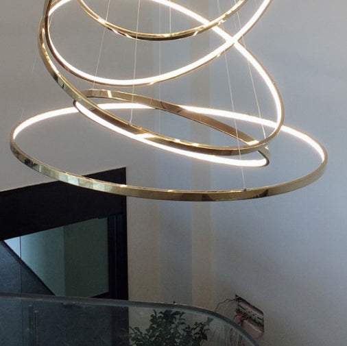 Lustre suspendu à LED en acier inoxydable rond - Art déco, luminaire pendentif réglable pour salle à manger 