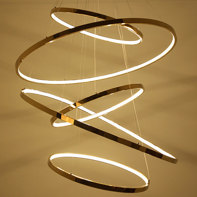 Ring Round Stainless Steel LED Hanging Chandelier - Art Deco Adjustable Pendant Light For Dining Room
