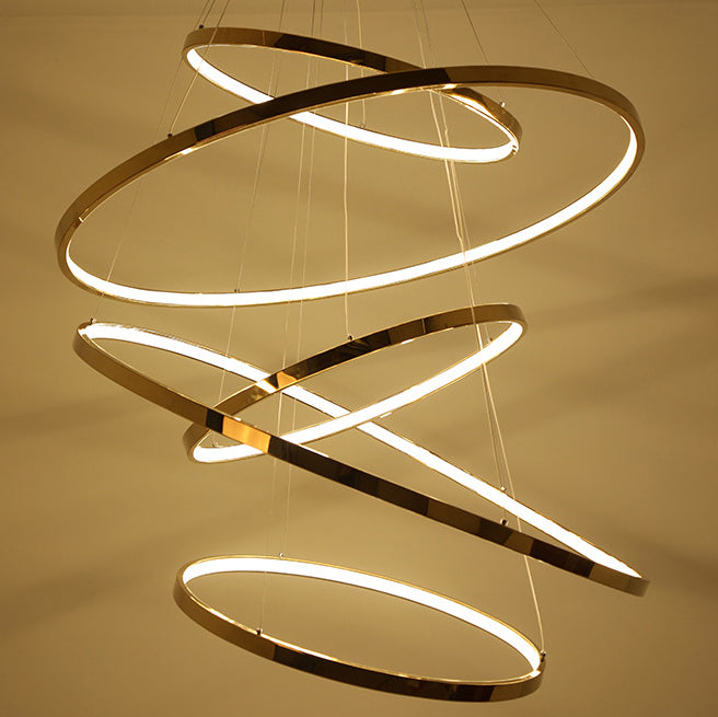 Ring Round Stainless Steel LED Hanging Chandelier - Art Deco Adjustable Pendant Light For Dining Room