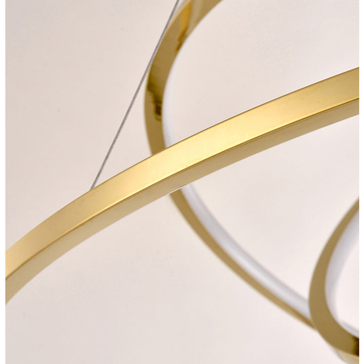 Lustre suspendu à LED en acier inoxydable rond - Art déco, luminaire pendentif réglable pour salle à manger 