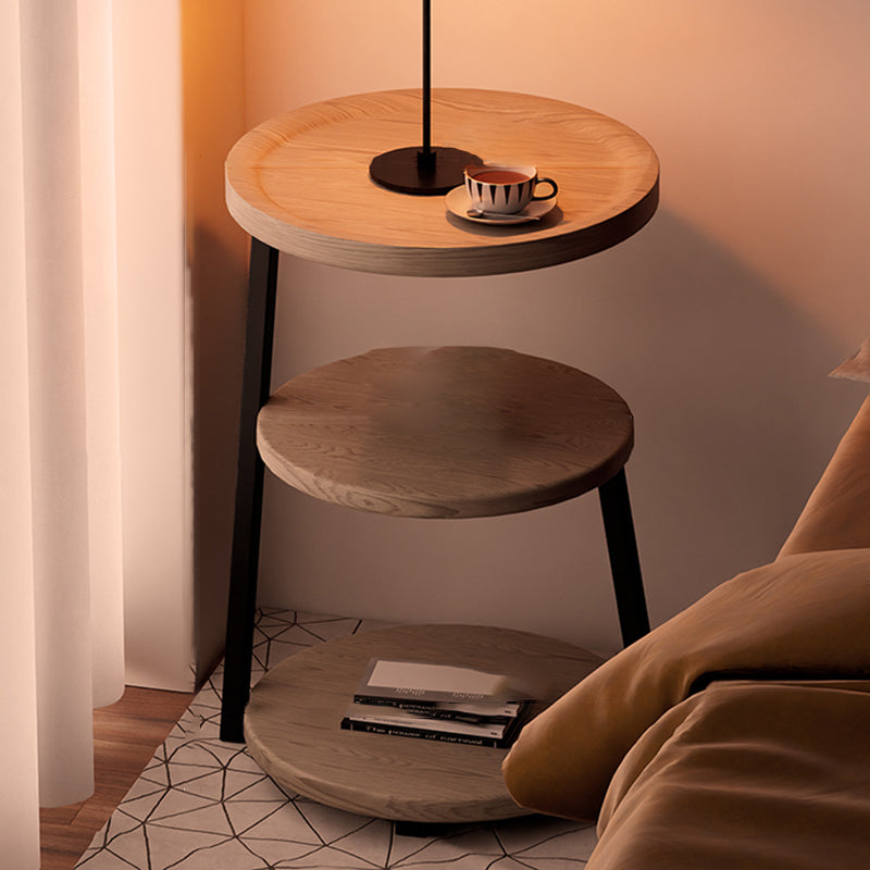 Modern Minimalist Round Cylindrical Medium Density Fiberboard Iron Side Table 3-Tier For Living Room