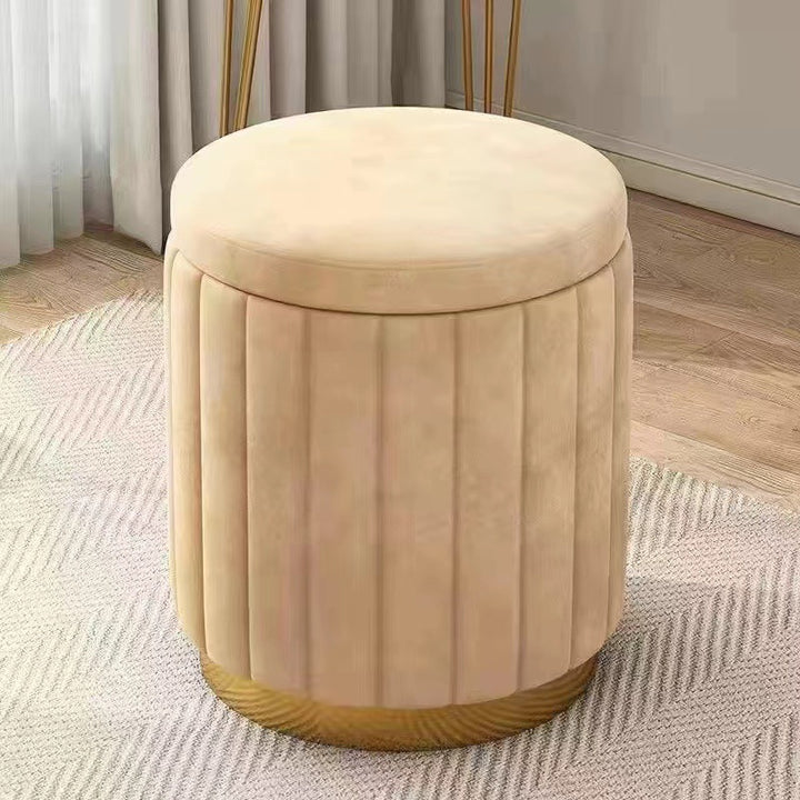Contemporary Scandinavian Velvet Wood Stainless Steel Sponge Round Vanity Stool Containable For Bedroom